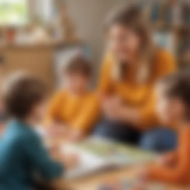 An educator interacting with young children, encouraging creativity and exploration.