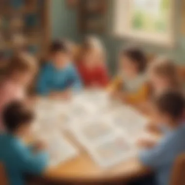 A group of children absorbed in a literacy activity centered around the alphabet