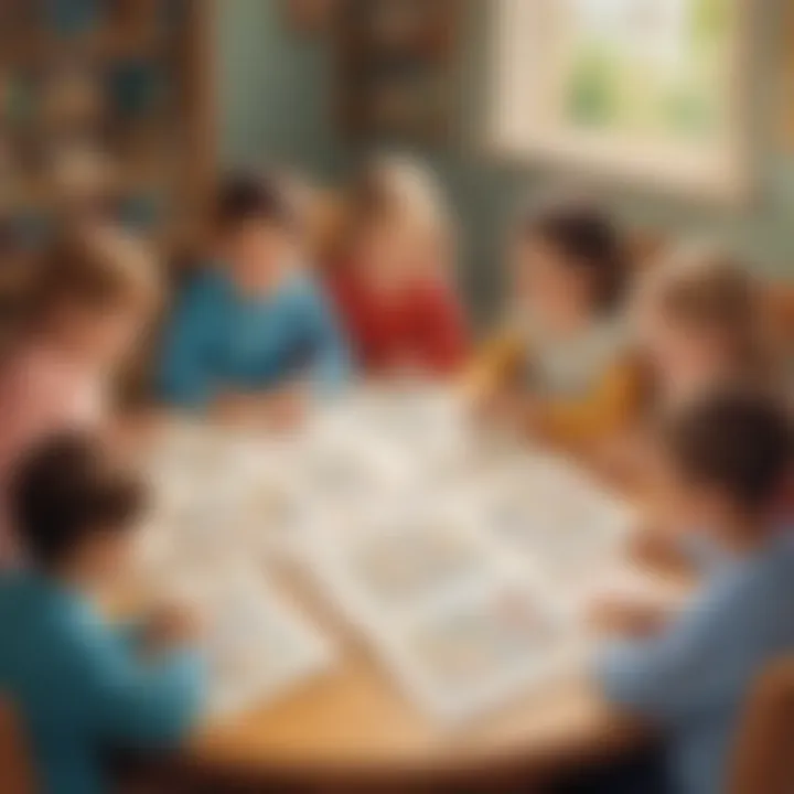 A group of children absorbed in a literacy activity centered around the alphabet