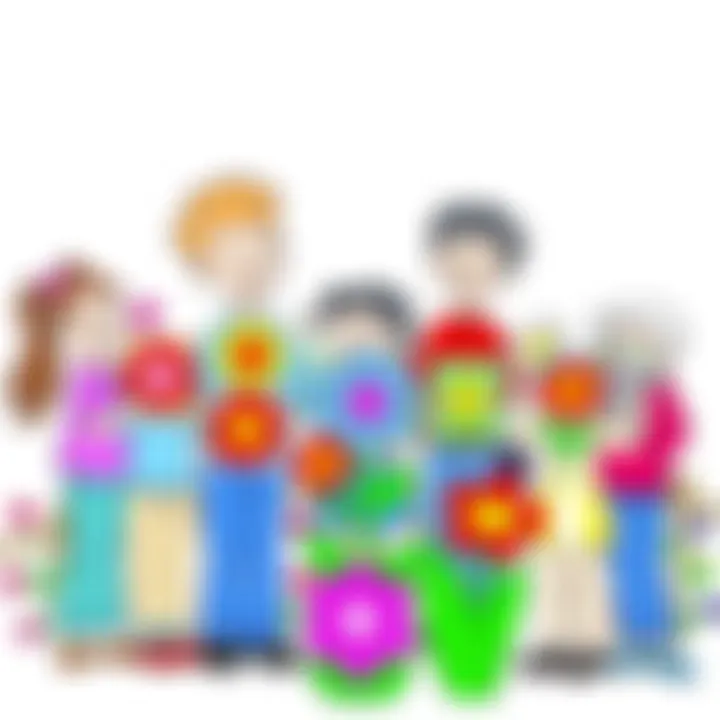 Children Sharing Colorful Artworks Group of children sharing their completed flower artworks