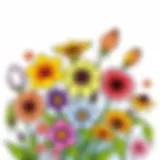 Vibrant coloring sheet featuring a variety of flowers