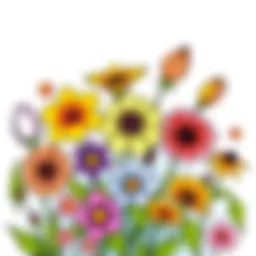 Vibrant coloring sheet featuring a variety of flowers
