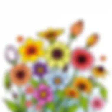 Vibrant Flower Coloring Sheet Vibrant coloring sheet featuring a variety of flowers