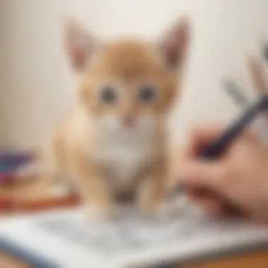 Child Coloring a Kitten A child engaged in coloring a beautifully detailed kitten drawing.