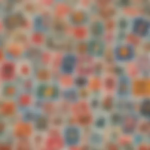 Colorful collection of postage stamps showcasing various designs