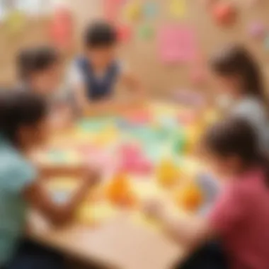 Children engaged in a sticky note origami workshop, fostering creativity