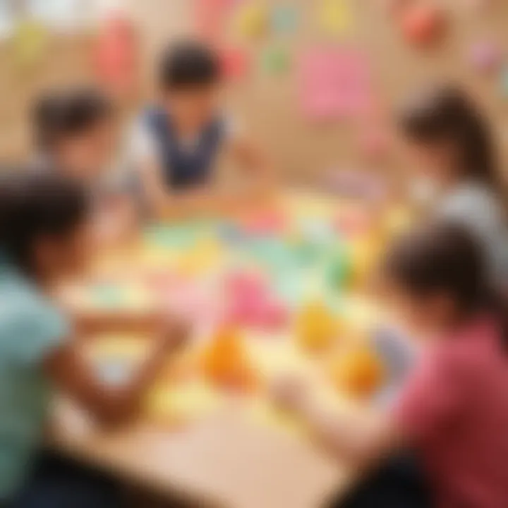 Children engaged in a sticky note origami workshop, fostering creativity