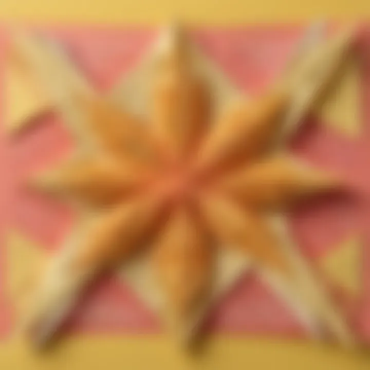 Close-up of a completed sticky note origami project with intricate details