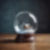 A captivating empty snow globe resting on a wooden table, evoking feelings of nostalgia.