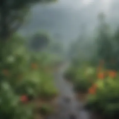 Rain's Influence on Ecosystems Educational setup demonstrating the impact of rain on plant growth