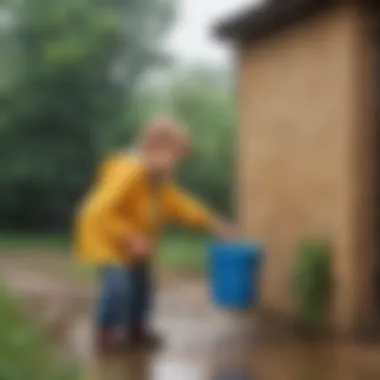 Engaging in Rainwater Collection Child conducting a rainwater collection experiment