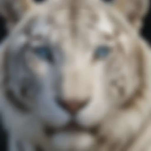 A stunning portrait of a white tiger in its natural habitat, showcasing its striking fur and piercing blue eyes.