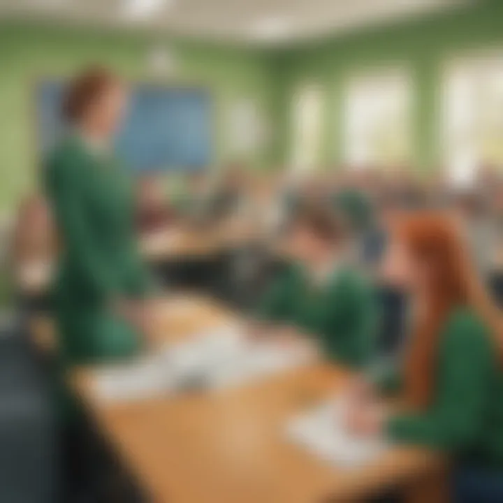 A classroom setting where learners engage with the Irish language