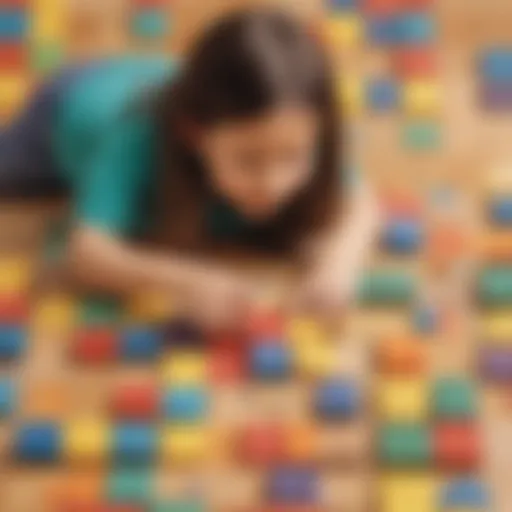 A child engaging in a mathematical puzzle with colorful blocks