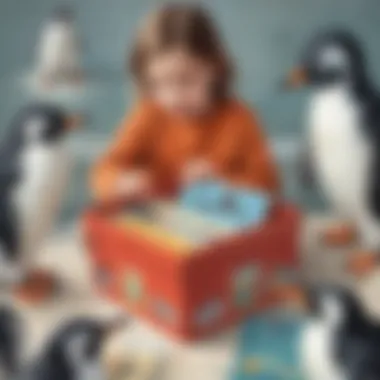 Kids exploring penguin facts alongside their gift box