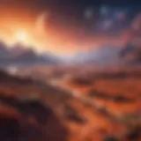 A distant exoplanet with potential for life, showcasing diverse landscapes and atmospheres.