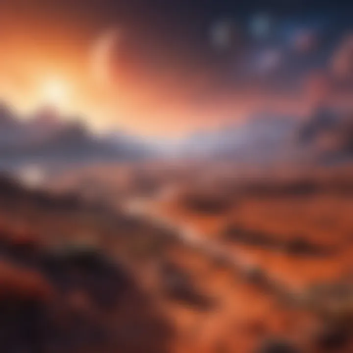 A distant exoplanet with potential for life, showcasing diverse landscapes and atmospheres.