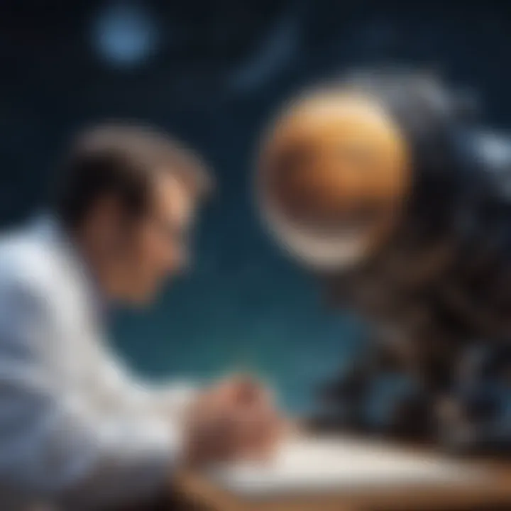 A scientist analyzing data from a space telescope, symbolizing the search for extraterrestrial life.
