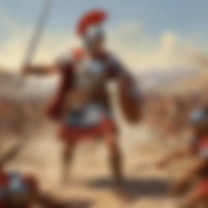 An artistic depiction of a Roman legionary in battle.