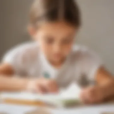 Child Using Note Cards for Memory Enhancement A close-up view of a child utilizing note cards to enhance memory retention.