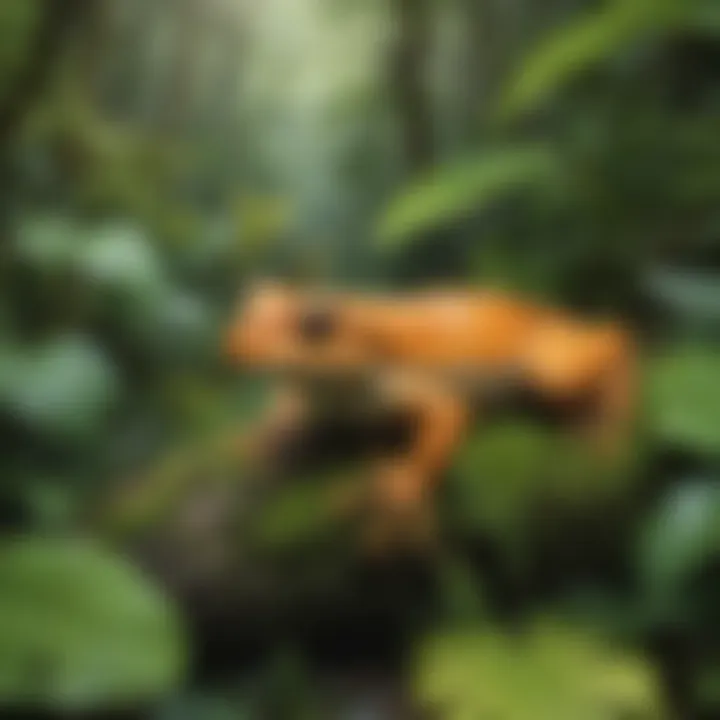 Colorful amphibian resting on lush foliage