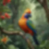 Exotic bird perched on a vibrant tree branch in the rainforest