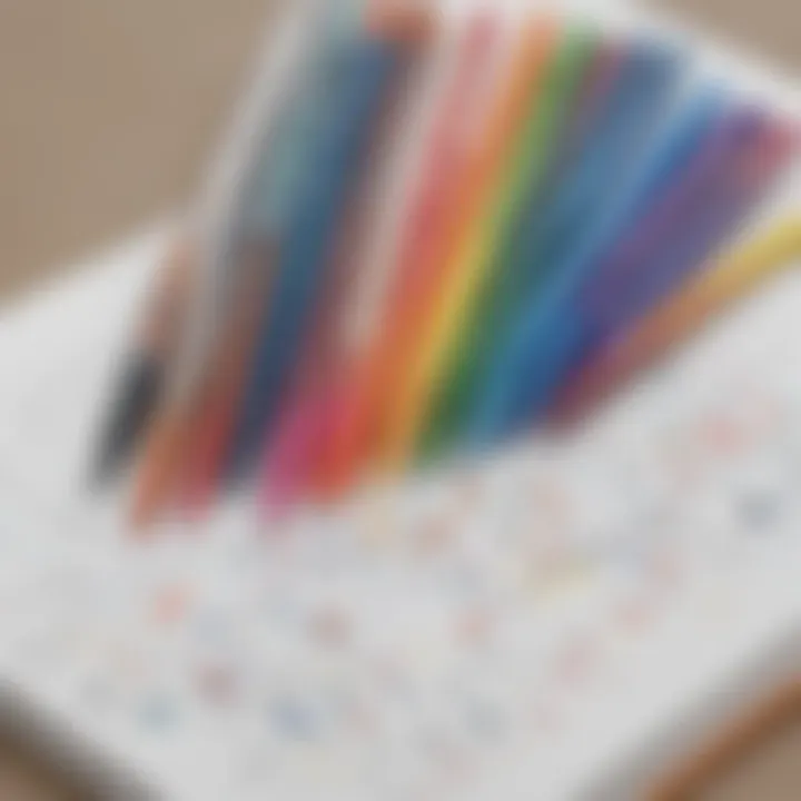 Set of colorful markers next to a dot to dot book