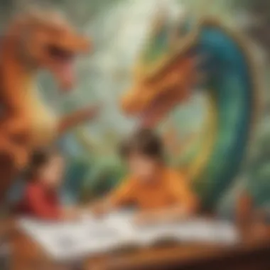 Children engaging with dragon-themed coloring activities
