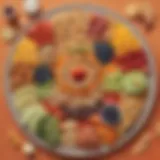 A colorful array of healthy snacks on a vibrant snack mat