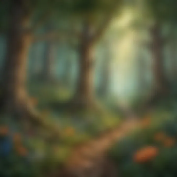 Illustration of a whimsical forest scene