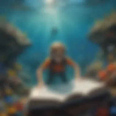 Illustration of a curious child diving into a book about marine life