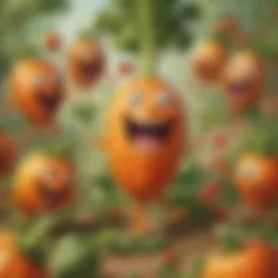 Happy vegetable characters engaging in a game