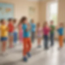 Children engaged in interactive warm-up activity