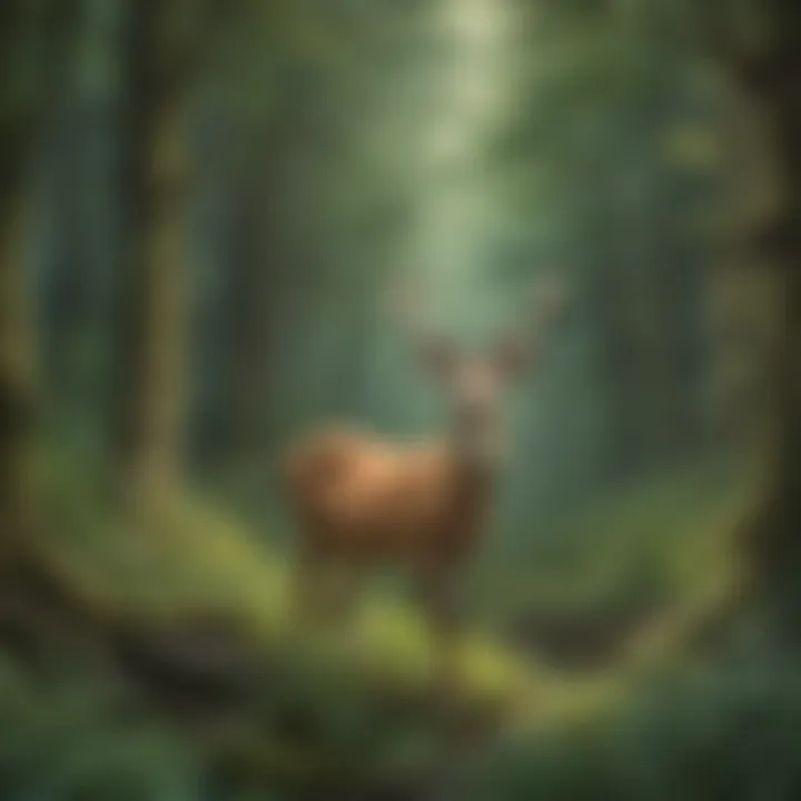 Graceful deer blending into a lush forest setting