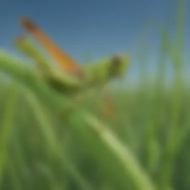 Graceful Grasshopper Pose Grasshopper perched on a blade of grass