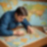 Illustration depicting a person solving a world map puzzle