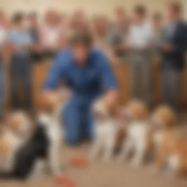 Puppy training class with enthusiastic trainers