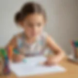 Young child engaged in writing activity with colorful markers