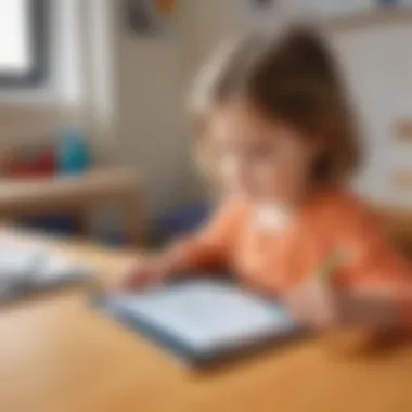 Preschooler using interactive writing worksheet on tablet