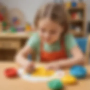 Child practicing writing skills with sensory play dough