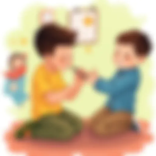 A big brother engaging in playful activities with his younger sibling