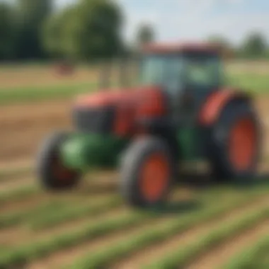 Farm worker operating tractor in a field