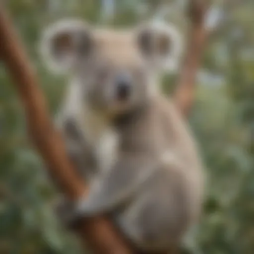 Majestic koala perched on eucalyptus tree branch