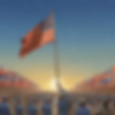 A close-up view of a flag being raised at an international event.