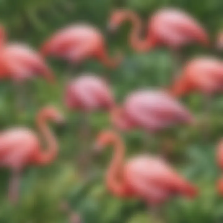 Flamingos foraging in their natural habitat