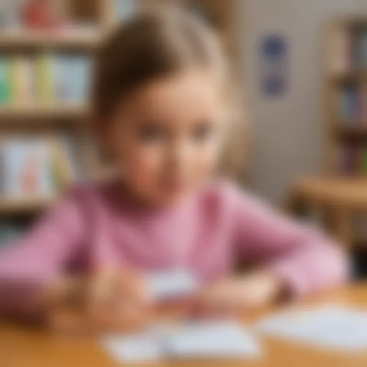 Child engaging with flash cards in a learning environment