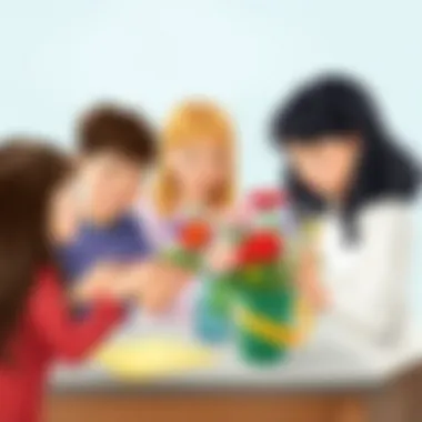 Children engaged in fun flower arranging activity, showcasing creativity.