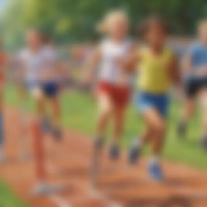 Children engaging in a friendly race with hurdles