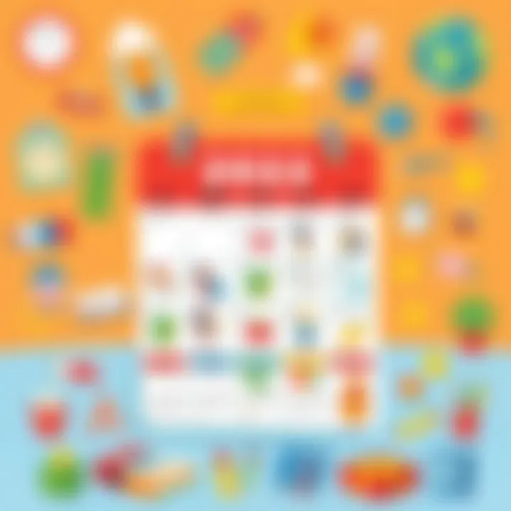 Colorful illustrated calendar with educational elements