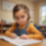Young child solving math problems on paper